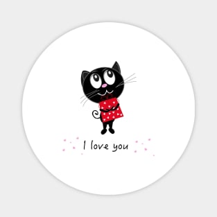 Cute romantic black cat holding red gift box Magnet